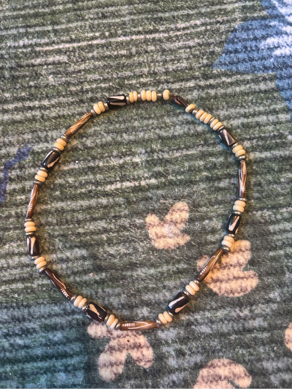 Handmade Beaded Necklace in Black and Cream